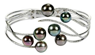 Mikimoto 18kt. Pearl and Diamond Bracelet 