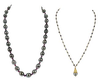 Two Gold Tahitian Pearl Necklaces 