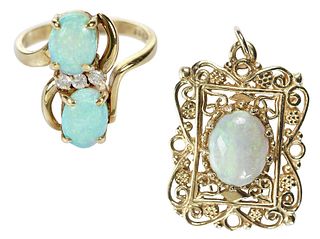 Two Pieces Gold and Opal Jewelry 