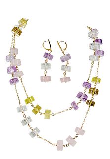 14kt. Quartz Bead Necklace and Earrings