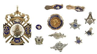 Large Group of Masonic Pins and Pendant 