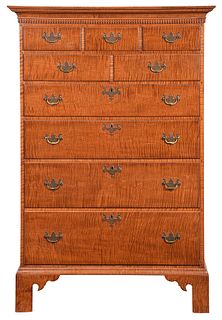 American Chippendale Style Tiger Maple Tall Chest