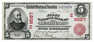 1902 Red Seal $5 FNB Huntington NY Charter #6587