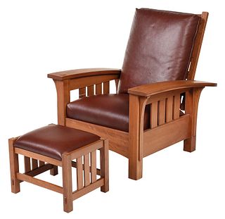 Contemporary Stickley Morris Chair and Footstool