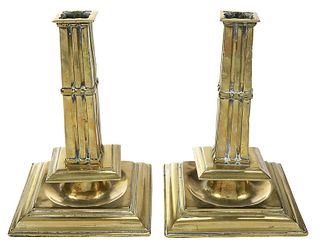 Pair of Brass Cluster Column Candlesticks