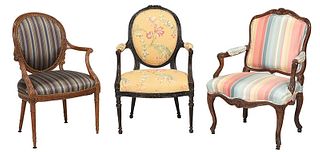 Three British and French Period Open Armchairs
