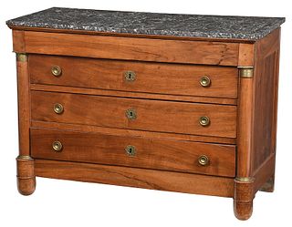 Empire Figured Walnut Marble Top Commode