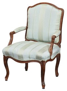 Provincial Louis XV Carved Walnut Open Armchair