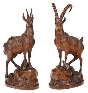 Two Black Forest Ibex Carvings
