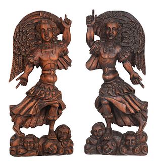 Pair of Large Carved Wood Angels