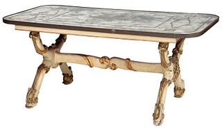 Italian Carved, Painted, and Mirror Top Table