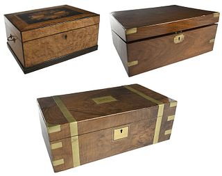 Two Brass Mounted Lap Desks, Inlaid Document Box