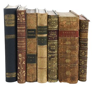 41 Leather Bound Books on Travel, Natural Science