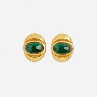 Marina B, Cabochon tourmaline and gold earrings