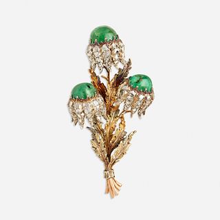 Buccellati, Emerald and diamond flower brooch