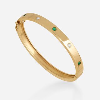 Cartier, Diamond, and emerald bangle bracelet