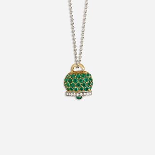 Diamond and emerald bell necklace