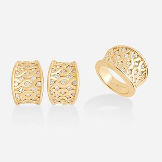 Diamond and gold ring and earrings