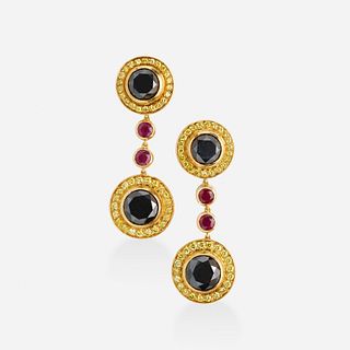 Black and yellow diamond and ruby earrings