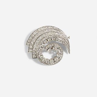 Late Art Deco diamond swirl brooch