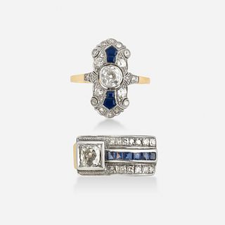 Two Art Deco sapphire and diamond rings