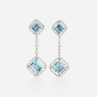 Aquamarine and diamond ear pendants
