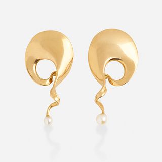 Vivianna Torun for Georg Jensen, 'Mobius' gold and cultured pearl earrings