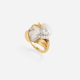 William Ruser, Baroque cultured pearl and diamond ring
