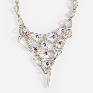 Mid-century sapphire, ruby, and white gold necklace