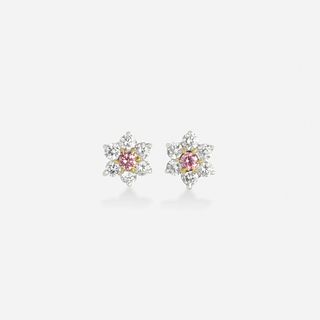 Fancy Intense pink diamond cluster earrings