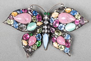 Iradj Moini Costume Faux Gemstone Butterfly Brooch