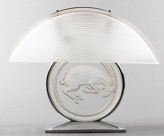 R. Lalique "Belier" Art Deco Art Glass Lamp