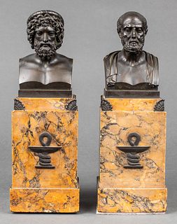 Plato & Aristotle Bronze & Marble Sculptures, Pair