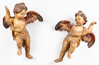 Continental Baroque Style Putti Sculptures, Pair