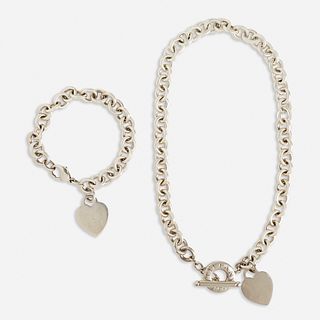 Tiffany & Co., Silver 'Heart Tag' necklace and bracelet