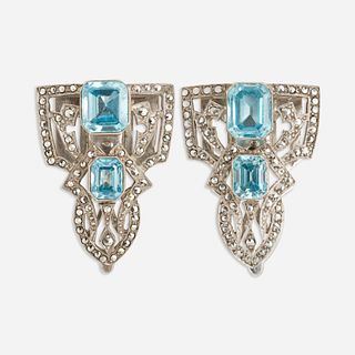 Pair of marcasite and zircon clips