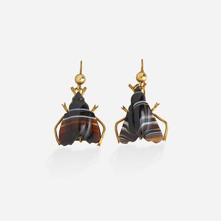 Victorian agate fly earrings