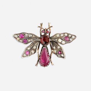 Antique ruby and diamond insect brooch