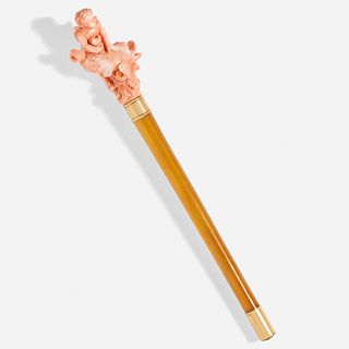 Coral, amber, and gold mounted parasol handle
