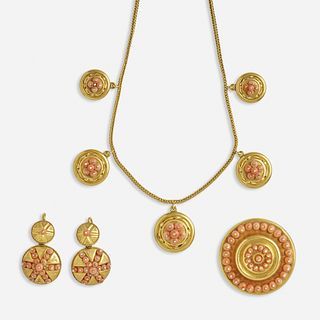 Set of gold and coral jewelry