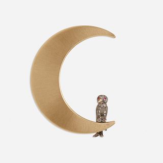 Moon and owl brooch