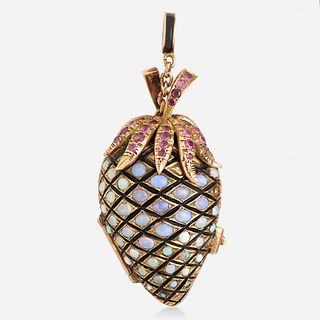 Opal and ruby pinecone pendant locket