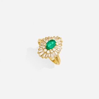 Gold, emerald, and diamond ring