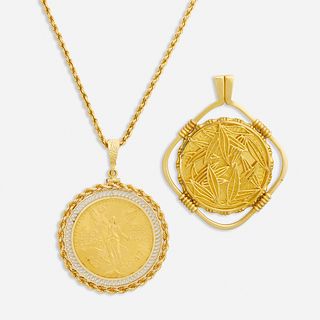 Two gold coin pendants