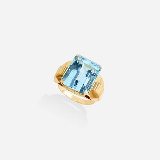 Gold and aquamarine ring