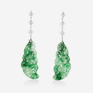 Jadeite and diamond ear pendants