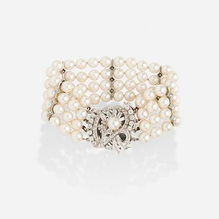 Cultured pearl and diamond bracelet