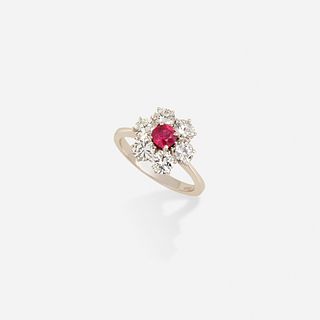 Diamond and ruby flower ring
