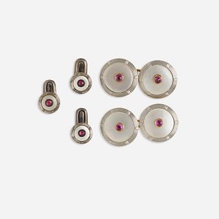 French Art Deco ruby and mother of pearl dress set