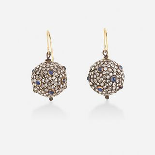 Diamond and sapphire ball earrings